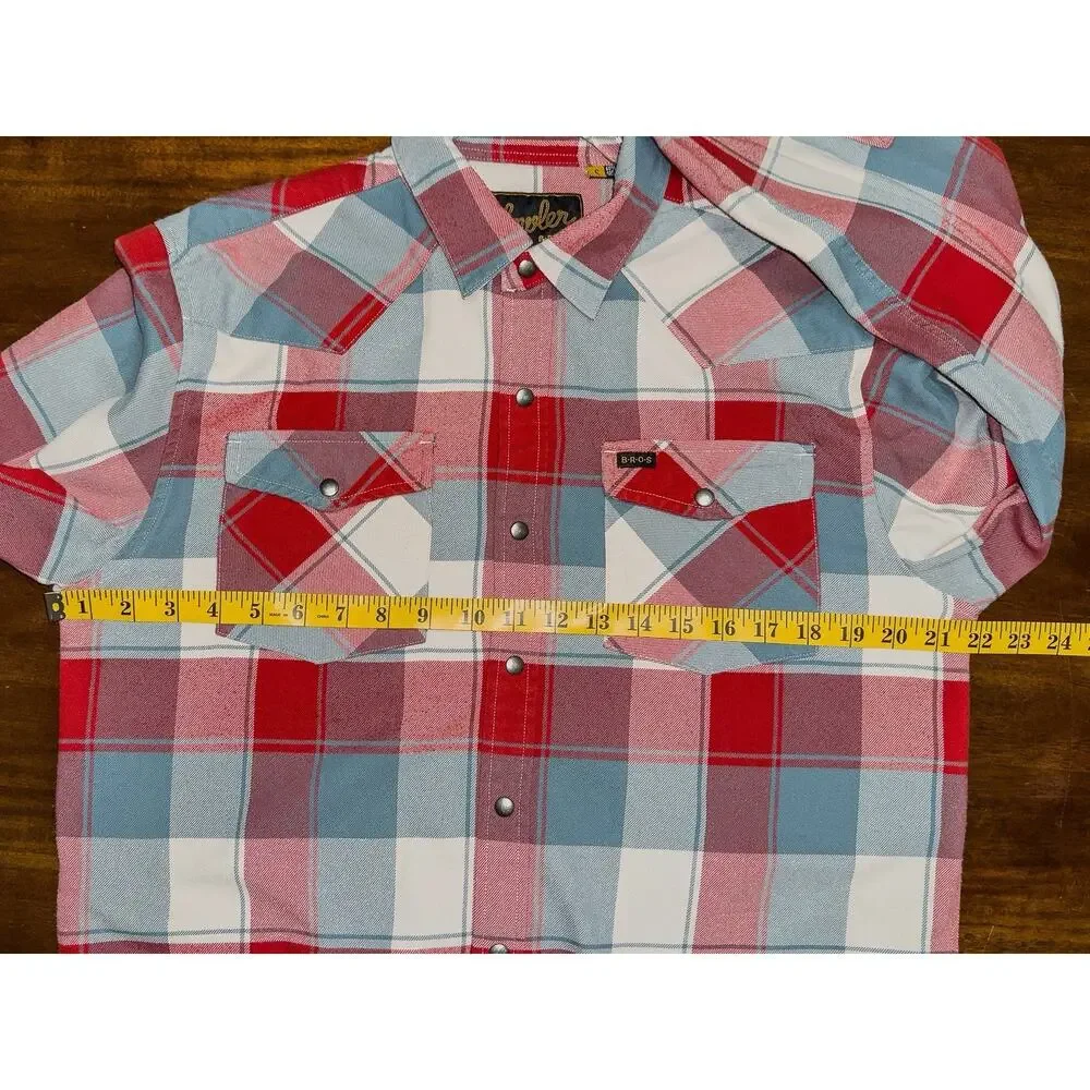 Howler Brothers Mens S Plaid Metal Snap Western Shirt Red Blue Cream